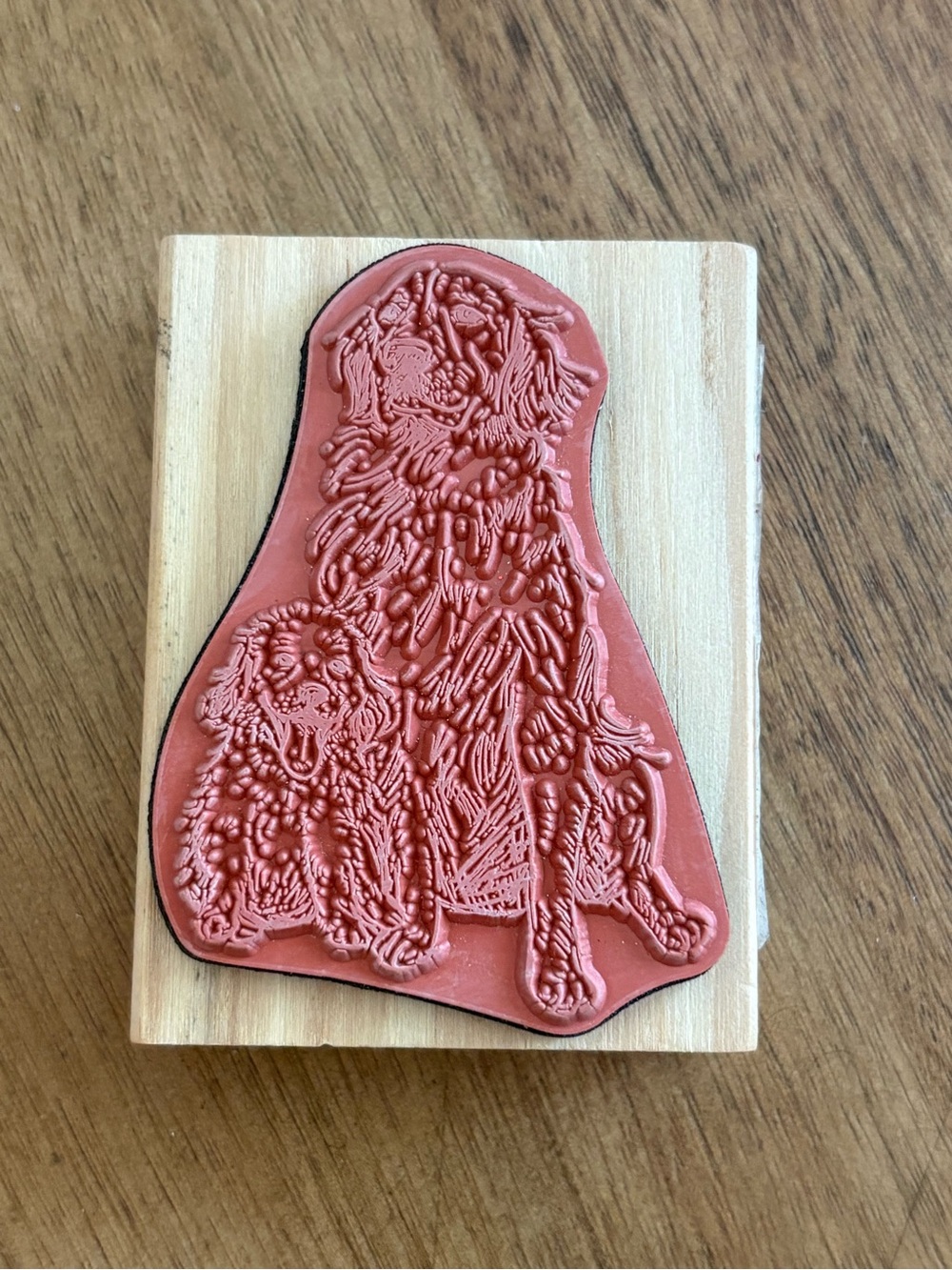 Golden Dog Woodblock Stamp - Recollections Natural Wood with Red Rubber - Picture 3 of 4